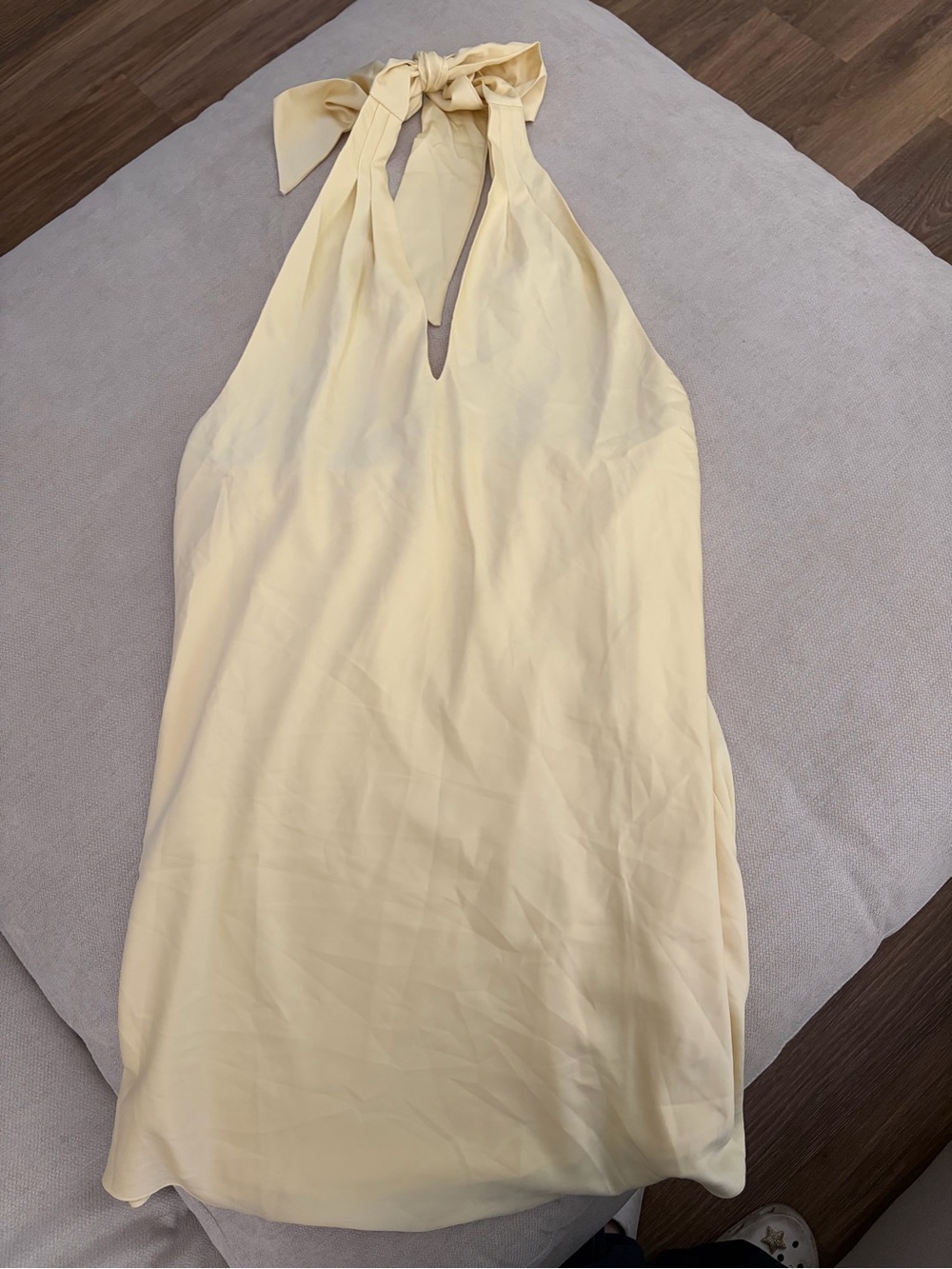 wild fable Soft Yellow Halter Tie-Back silky material Mini Dress